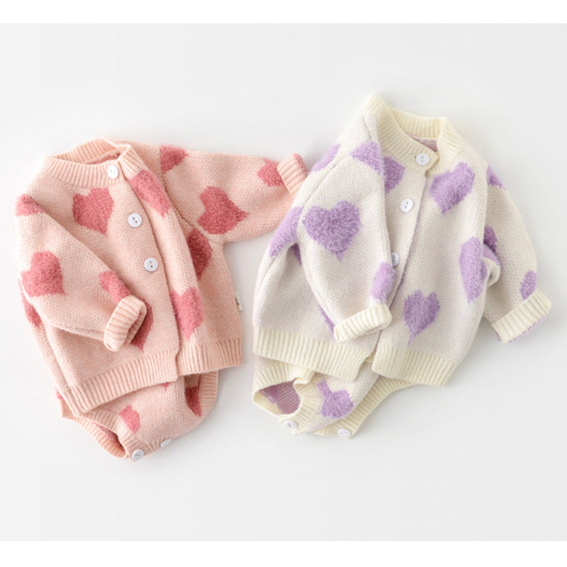 Spring Autumn Infant Baby Girls Knit Long Sleeve Loving Heart Coat Rompers - Cindi Book