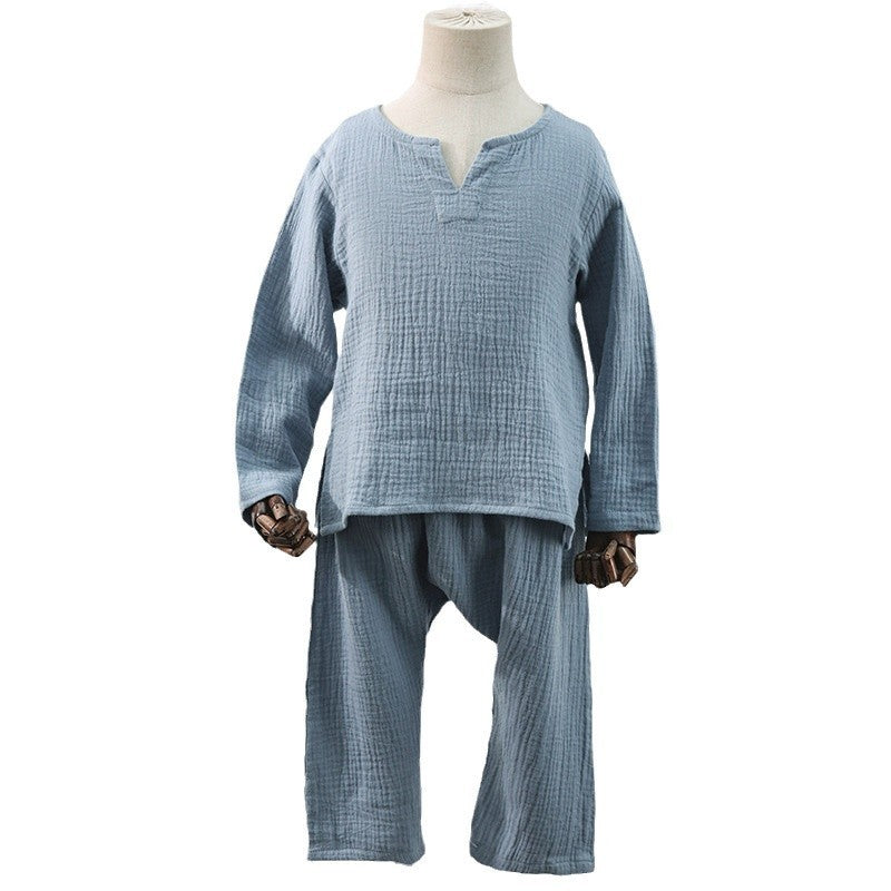 Children's Crepe Cotton Home Wear Suit Solid Color Two-piece Set - Cindi Book