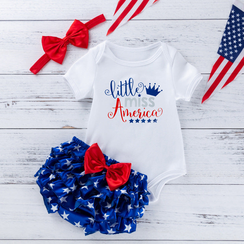 American Independence Day Baby Outfit Cartoon Letter Short Sleeve Romper