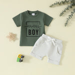 Boy's Clothing Printed Pullover Fashion Round Neck Solid Color Short Sleeve Pocket Shorts - Cindi Book