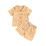 Boys And Girls Short Sleeve Plaid Shirt Two-piece Set - Cindi Book
