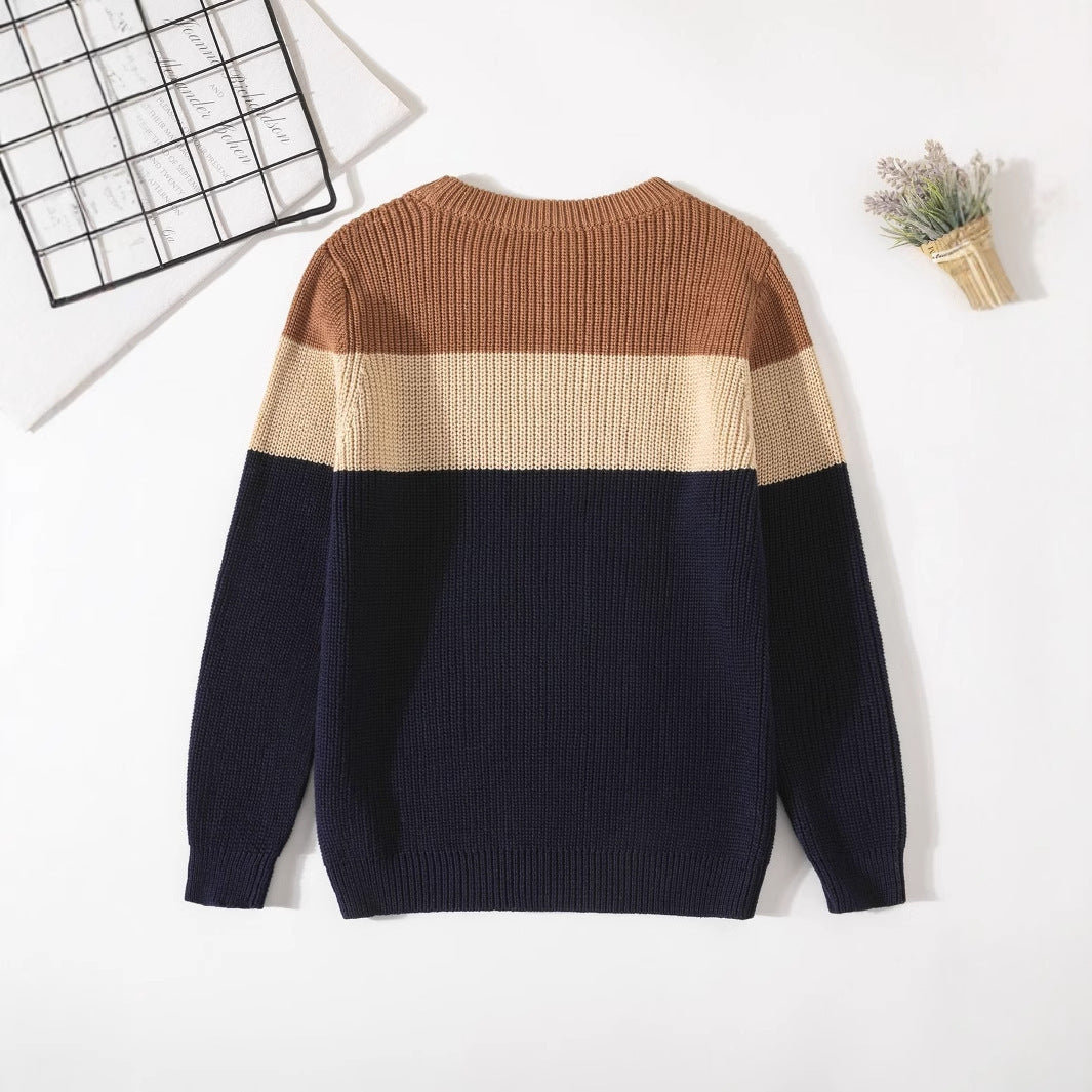 Cozy Kids Knit Sweater - Soft Stretchable Striped Pullover For Boys & Girls, Warm Winter Casual Wear, Breathable Cotton Blend - Cindi Book