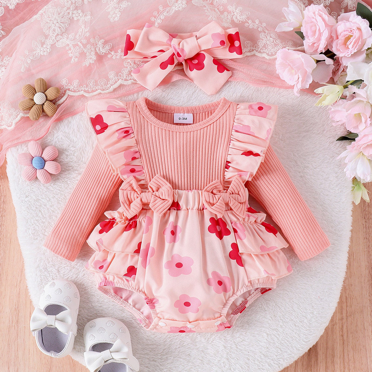 One-piece Romper Pants Bow Headdress Suit - Cindi Book