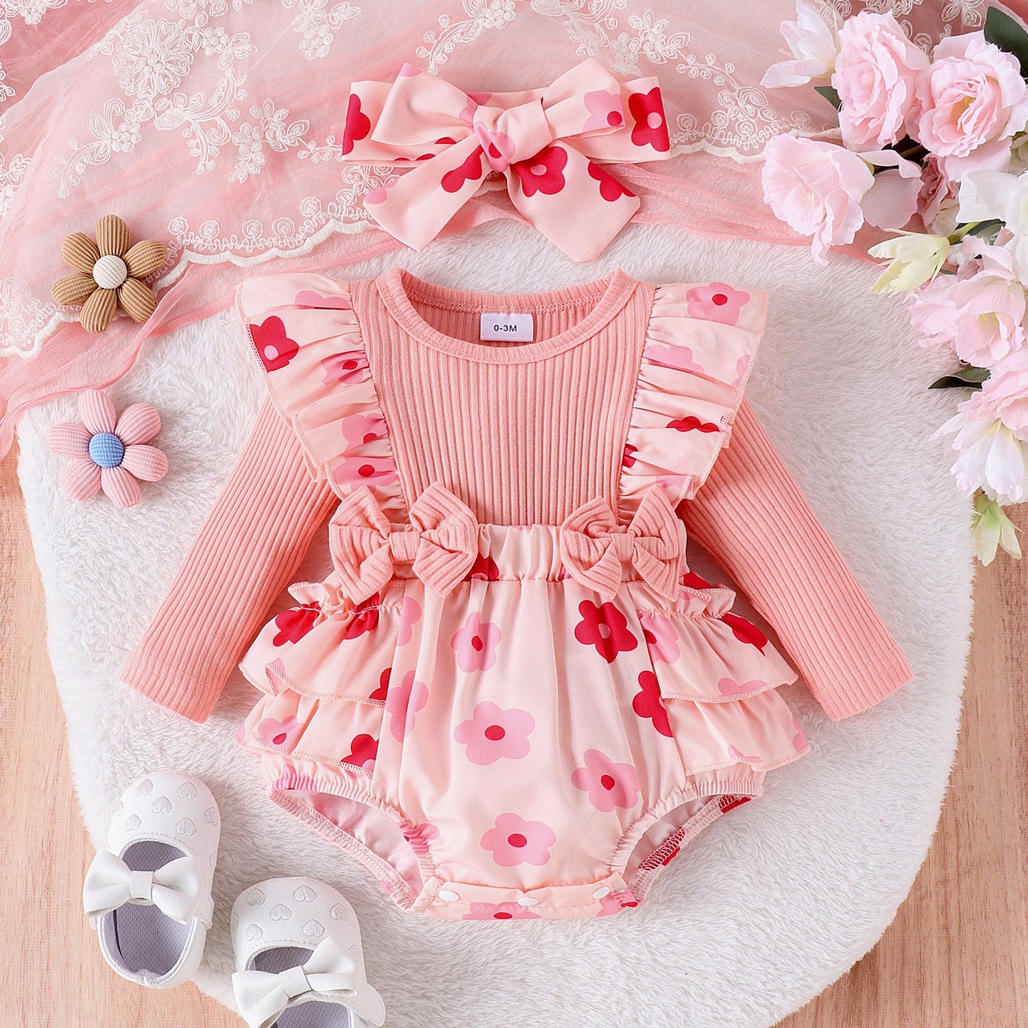 One-piece Romper Pants Bow Headdress Suit - Cindi Book