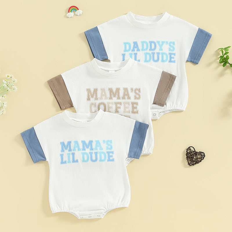 Father's Day Mother's Day Letter Multicolor Printing Short Sleeve Rompers Romper - Cindi Book
