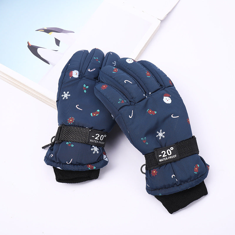 Outdoor Sports Riding Fleece-lined Thickened Finger Children's Ski Gloves - Cindi Book