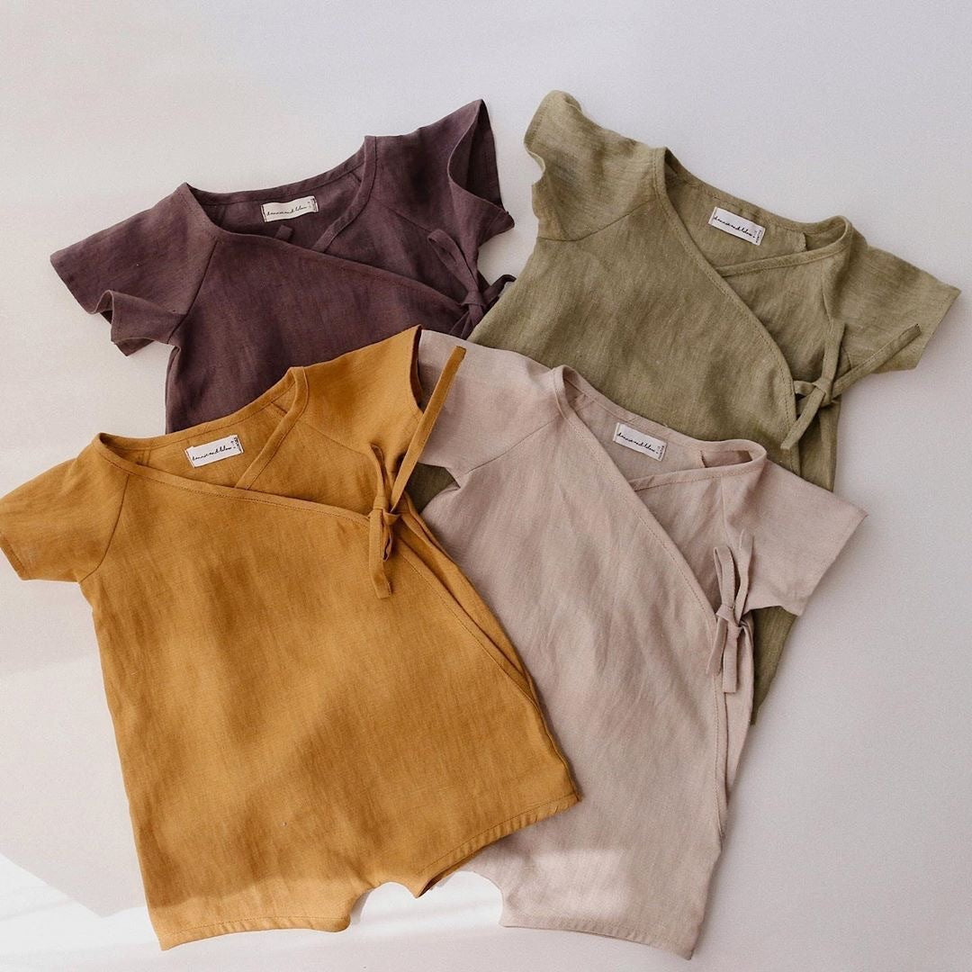 Cotton and Linen Romper Boys Short One-Piece Short Sleeve Japanese Kimono