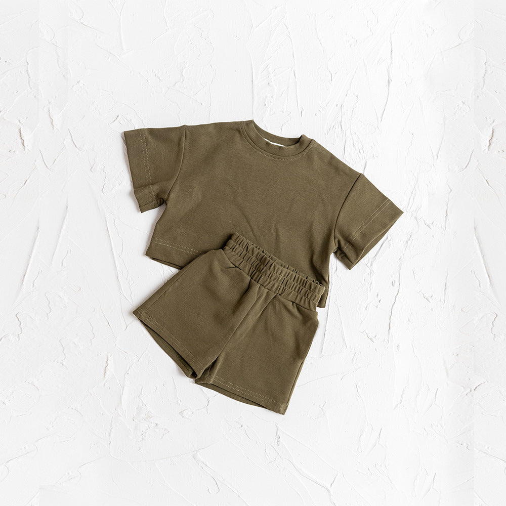 Short Sleeves for Baby and Infants Shorts Set Pure Color Soft Sports T-Shirts Two-Piece Set