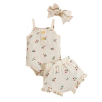 Infant Set Waffle Floral Print Suspenders Three Piece Set - Cindi Book