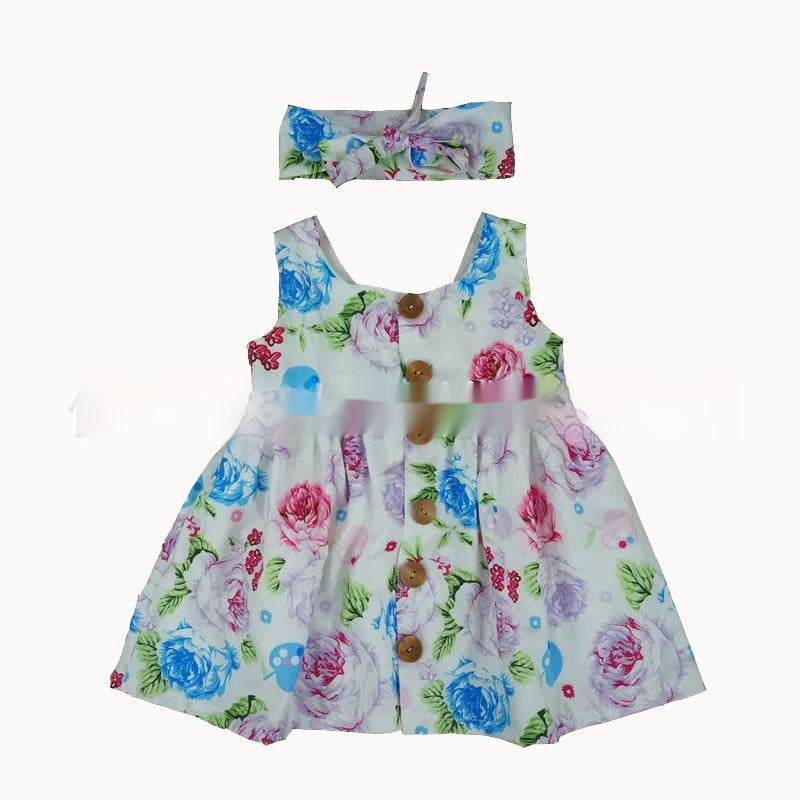 Girls Dress Hot Summer Baby Sleeveless Floral Dress Two-Piece Set