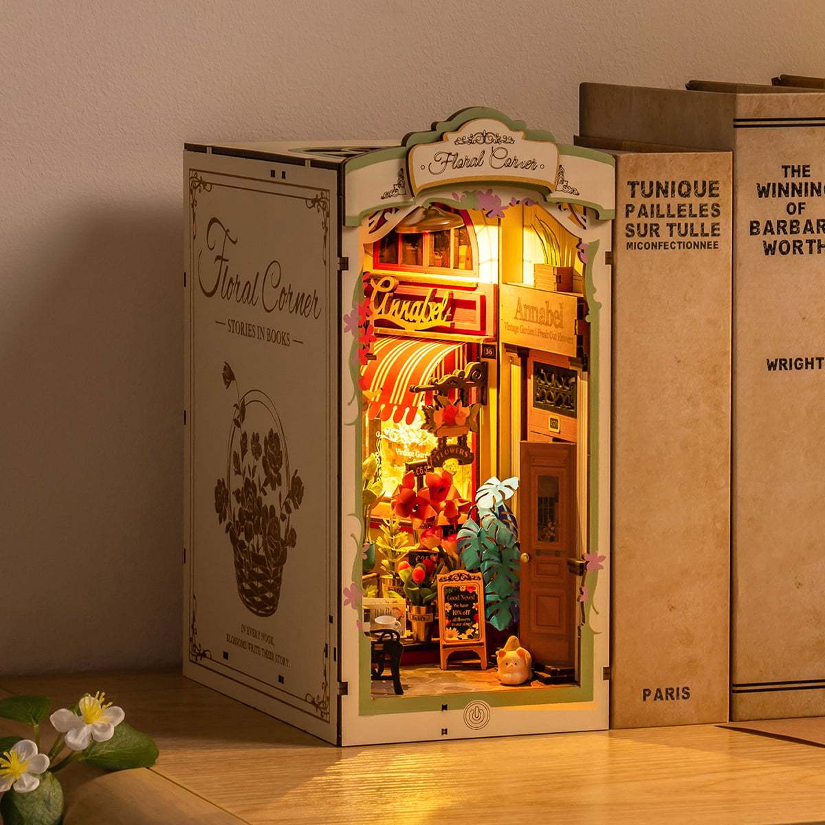 Rolife Floral Corner DIY Book Nook Shelf Insert Kit 3D Wooden Dollhouse For Gift - Cindi Book