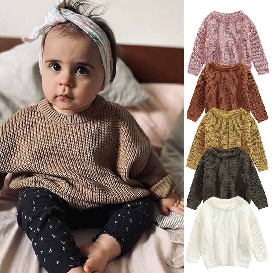Infant Toddler Cotton Knitted Round Neck Base Sweater - Cindi Book