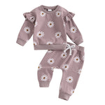 European And American Little Daisy Printing Long Sleeve Trousers Suit - Cindi Book