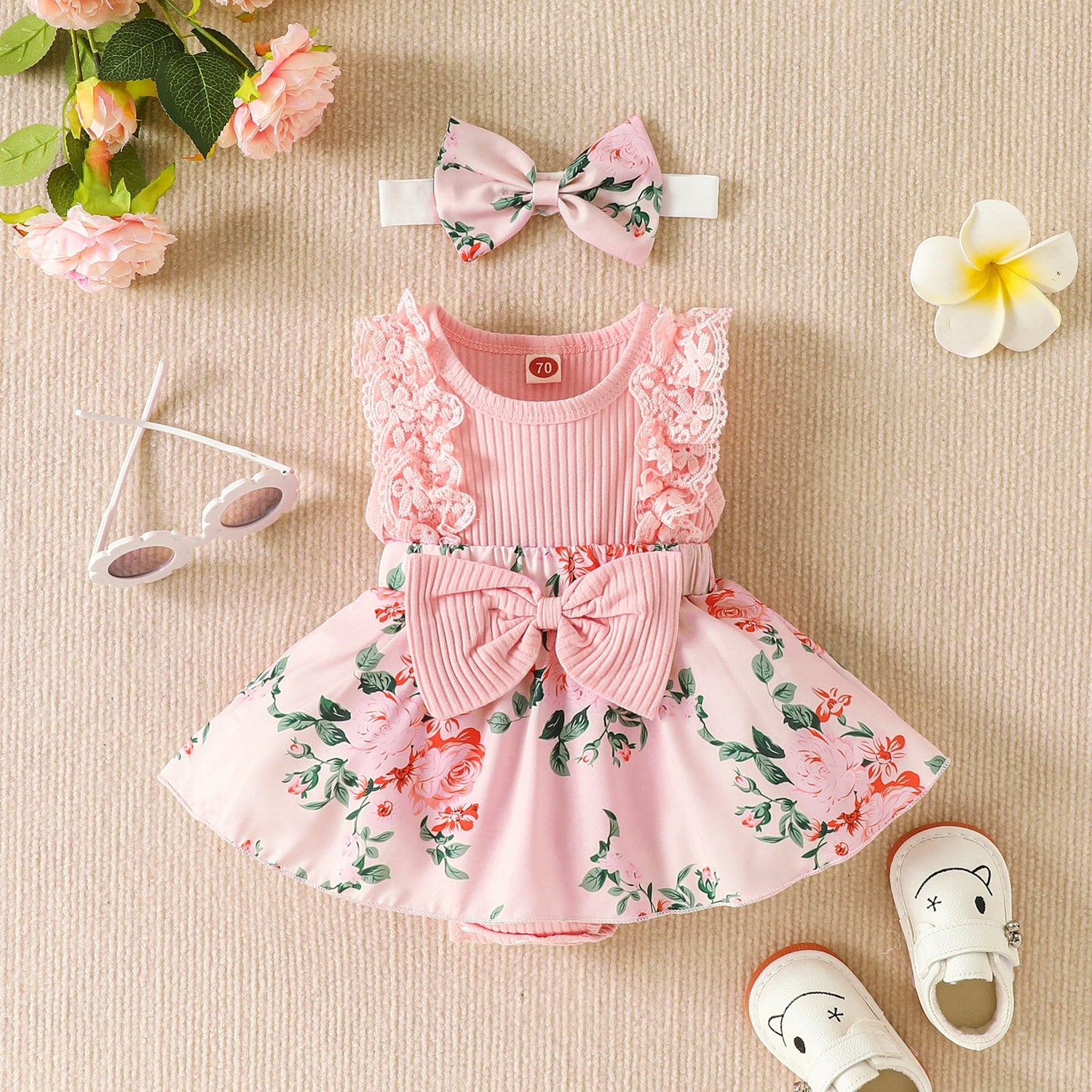 Sleeve Stitching Flower Print Romper - Cindi Book