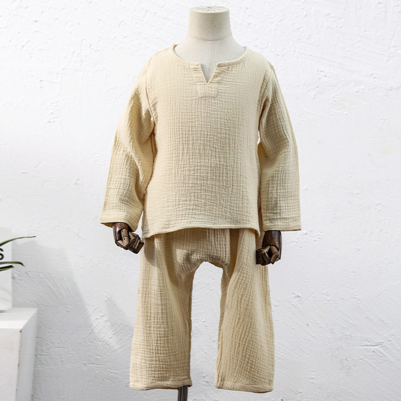 Children's Crepe Cotton Home Wear Suit Solid Color Two-piece Set - Cindi Book