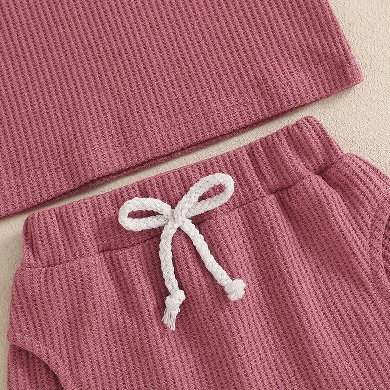 Girls Fashion Letter I Embroidery Waffle Set