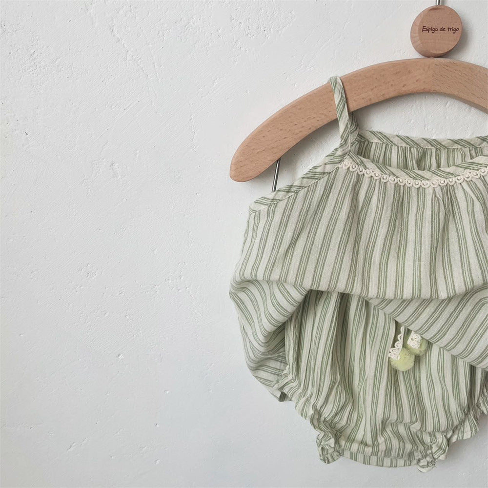 Striped Spaghetti Straps Shorts Suit Baby Girl Two-piece Suit Suit - Cindi Book