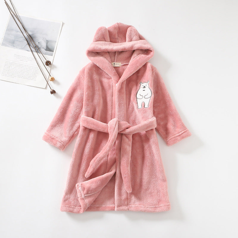Flannel Bathrobe Boys' Home Wear With Hood - Cindi Book