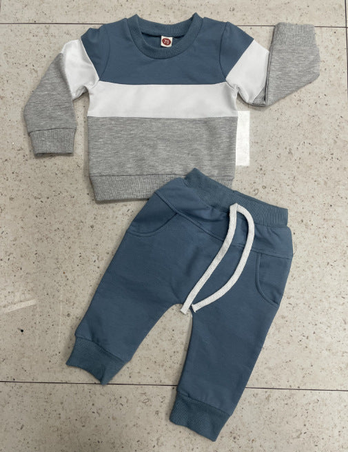 Boy's Three-color Stitching Long Sleeve Trousers Suit - Cindi Book