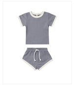 Children's Shorts Sunken Stripe Two-piece Set - Cindi Book
