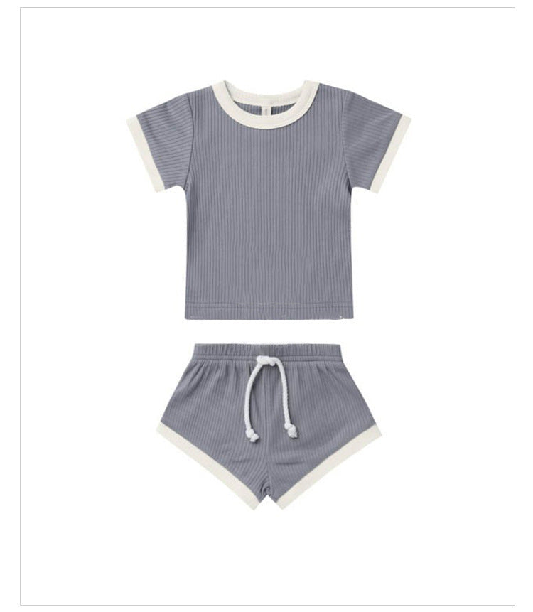 Children's Shorts Sunken Stripe Two-piece Set - Cindi Book