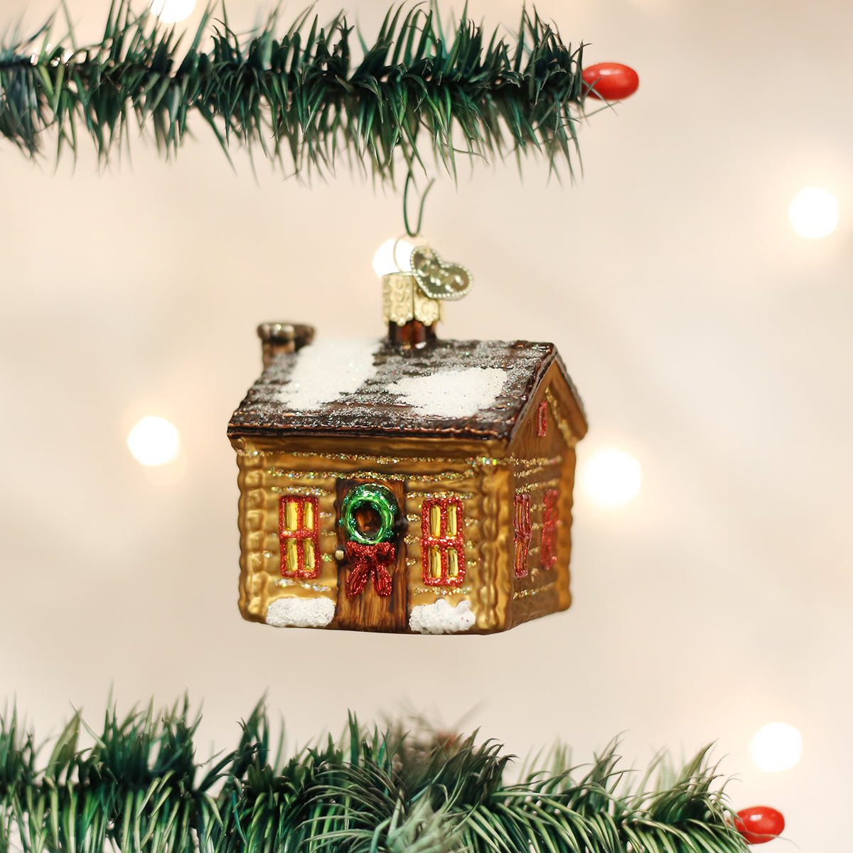 Old World Christmas Log Cabin Ornament - hand-blown glass Christmas tree ornament