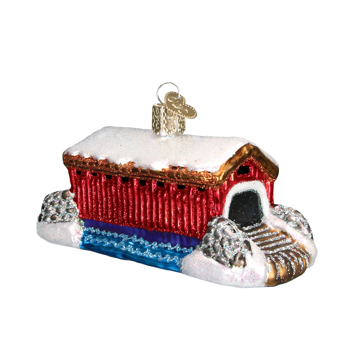 Old World Christmas Covered Bridge Ornament - hand-blown glass Christmas tree ornament (view 3)