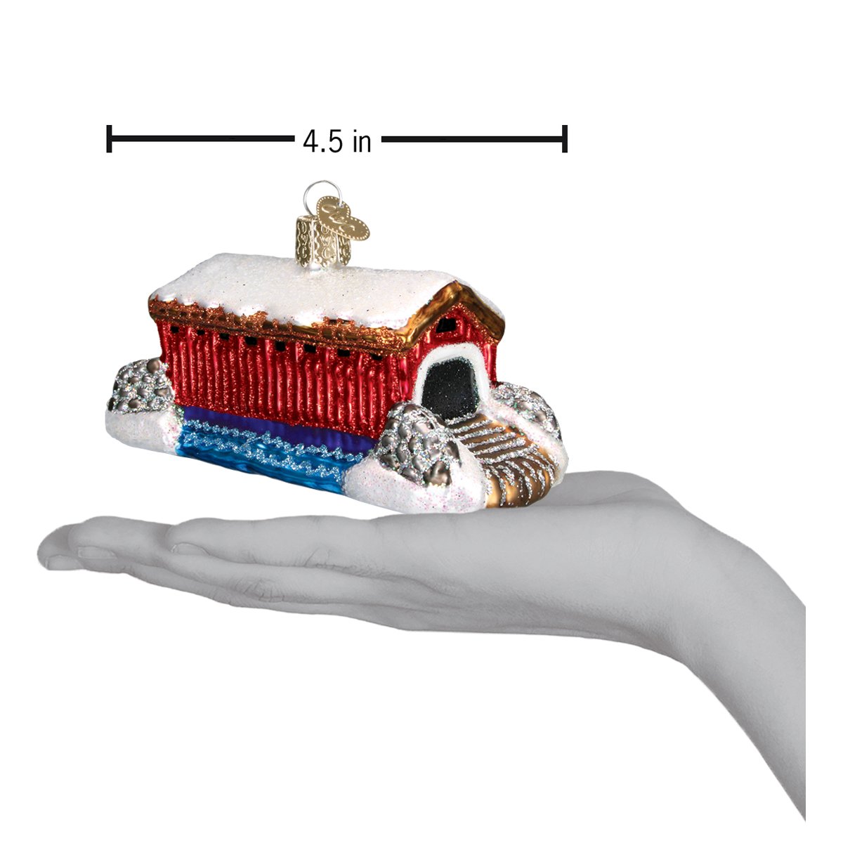 Old World Christmas Covered Bridge Ornament - hand-blown glass Christmas tree ornament (view 4)