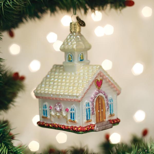 Old World Christmas Wedding Chapel Ornament - hand-blown glass Christmas tree ornament