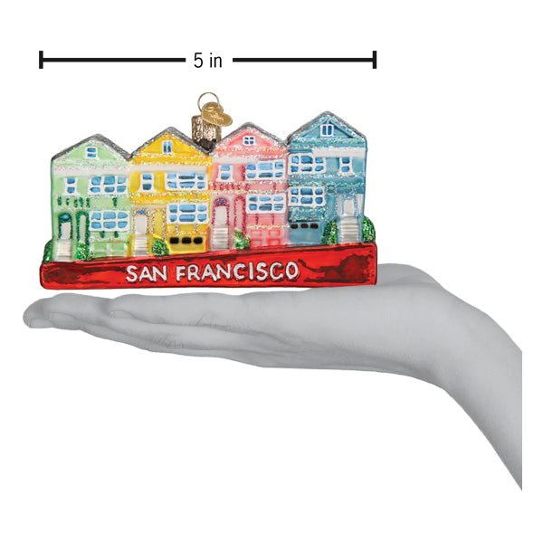 Old World Christmas San Francisco Painted Ladies Ornament - hand-blown glass Christmas tree ornament (view 6)