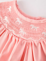 Rylee Faith Designs - Girls Horse Smocking Embroidered Coral Dress - alternate view 4