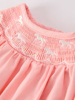 Rylee Faith Designs - Girls Horse Smocking Embroidered Coral Romper - alternate view 4