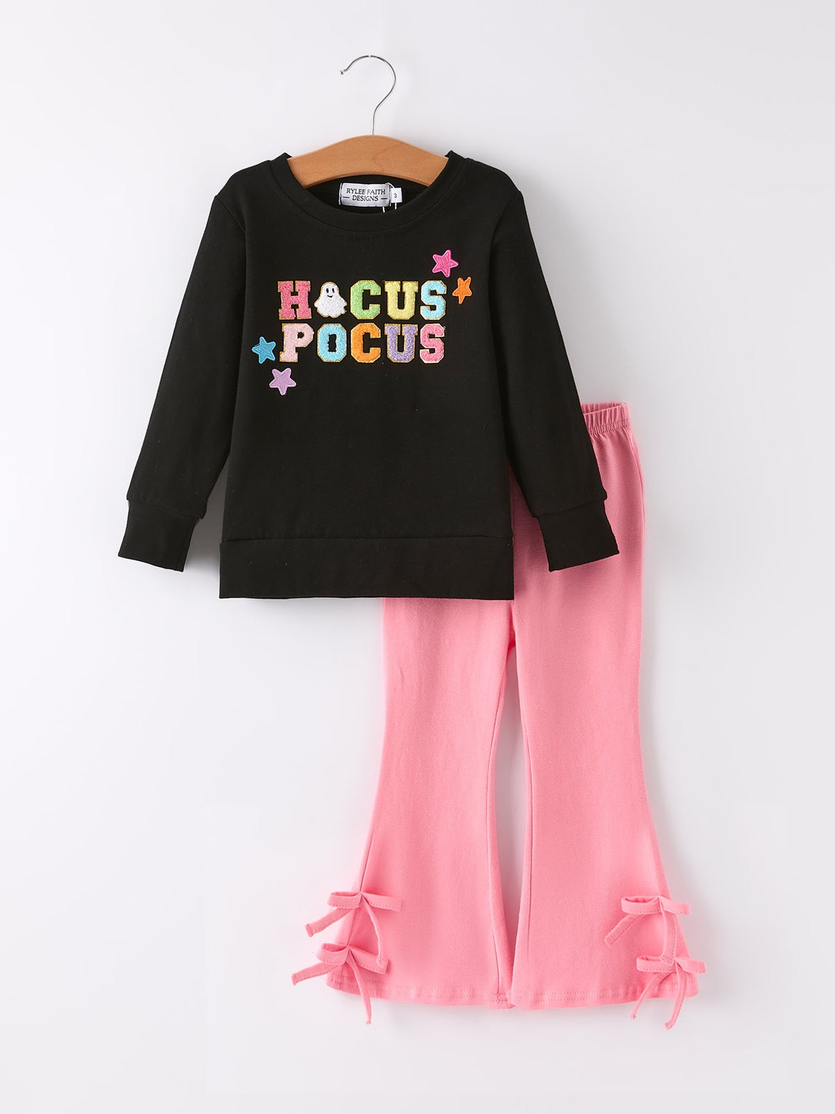 Rylee Faith Designs - Halloween Black Top + Pink Bell Bottoms
