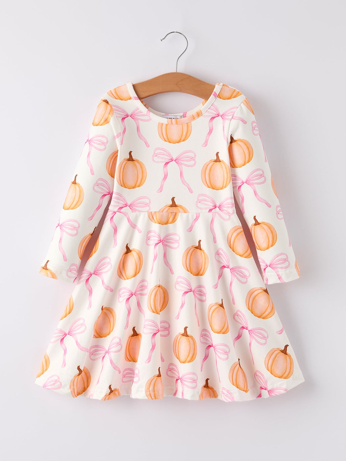 Rylee Faith Designs - Fall Halloween & Thanksgiving Pumpkin Bow Print Long Sleeve Dress - alternate view 6