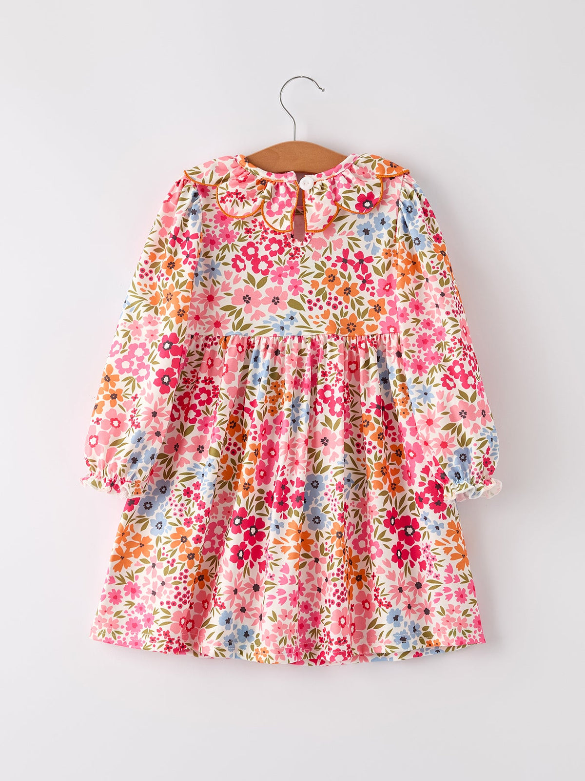 Rylee Faith Designs - Fall Halloween & Thanksgiving Pumpkin Bow Smock Embroidered Floral Dress - alternate view 6