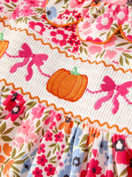 Rylee Faith Designs - Fall Halloween & Thanksgiving Pumpkin Bow Smock Embroidered Floral Dress - alternate view 7