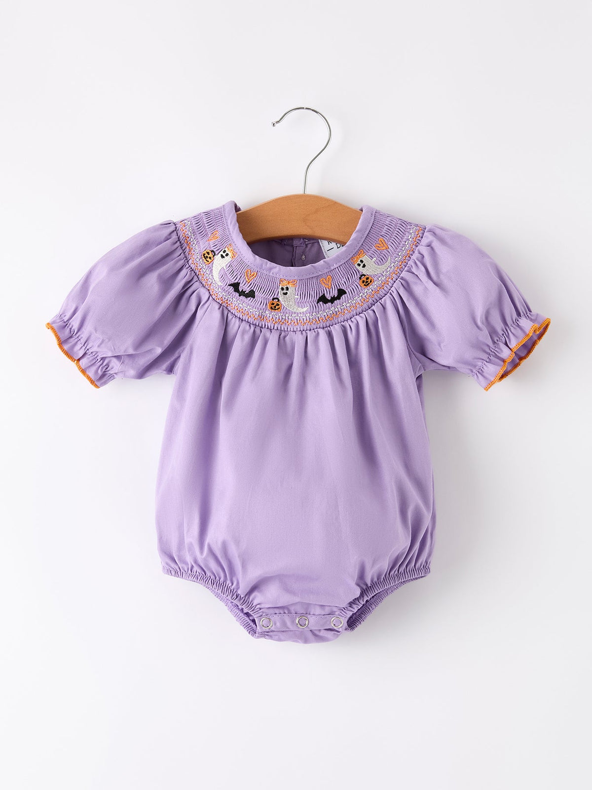 Rylee Faith Designs - Purple Halloween Smock Embroidery Baby Girl Romper