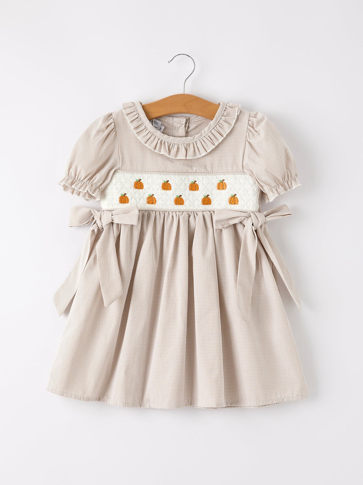 Rylee Faith Designs - Fall Thanksgiving Pumpkin Embroidery Smock Plaid Girls Dress - alternate view 11