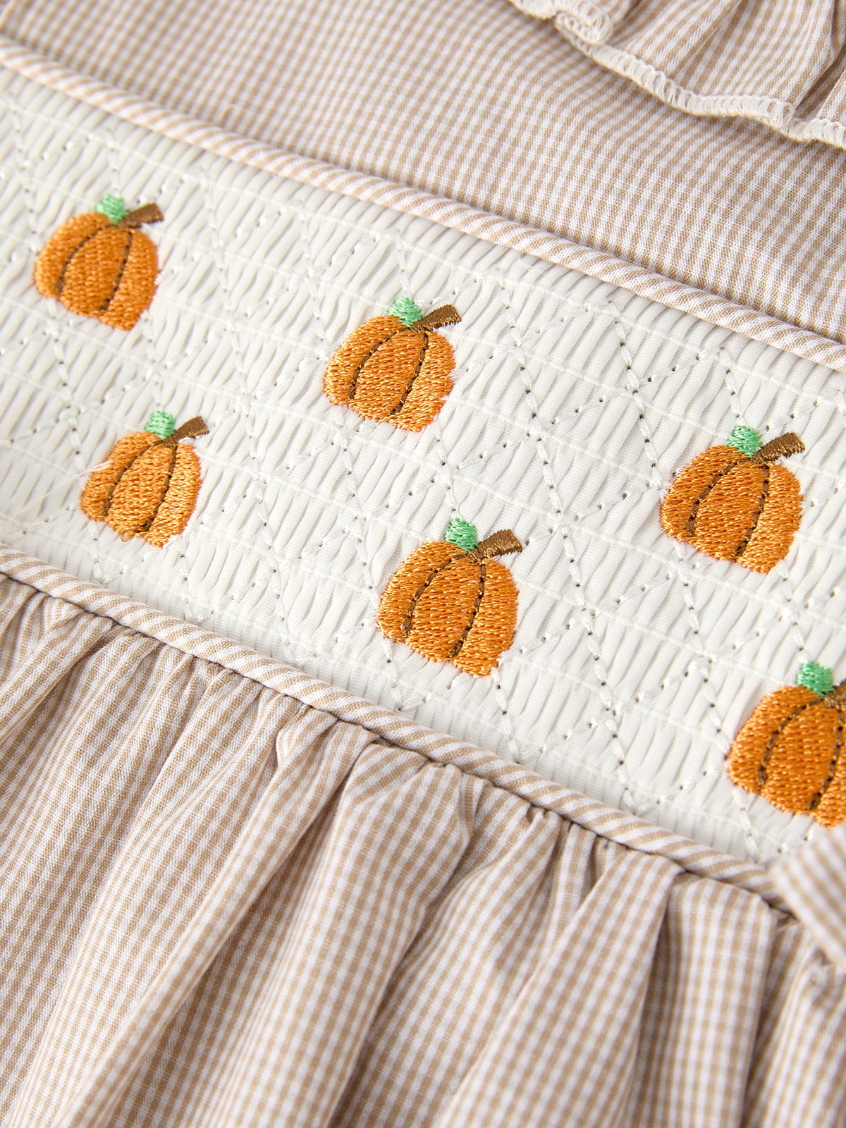 Rylee Faith Designs - Fall Thanksgiving Pumpkin Embroidery Smock Plaid Girls Dress - alternate view 13