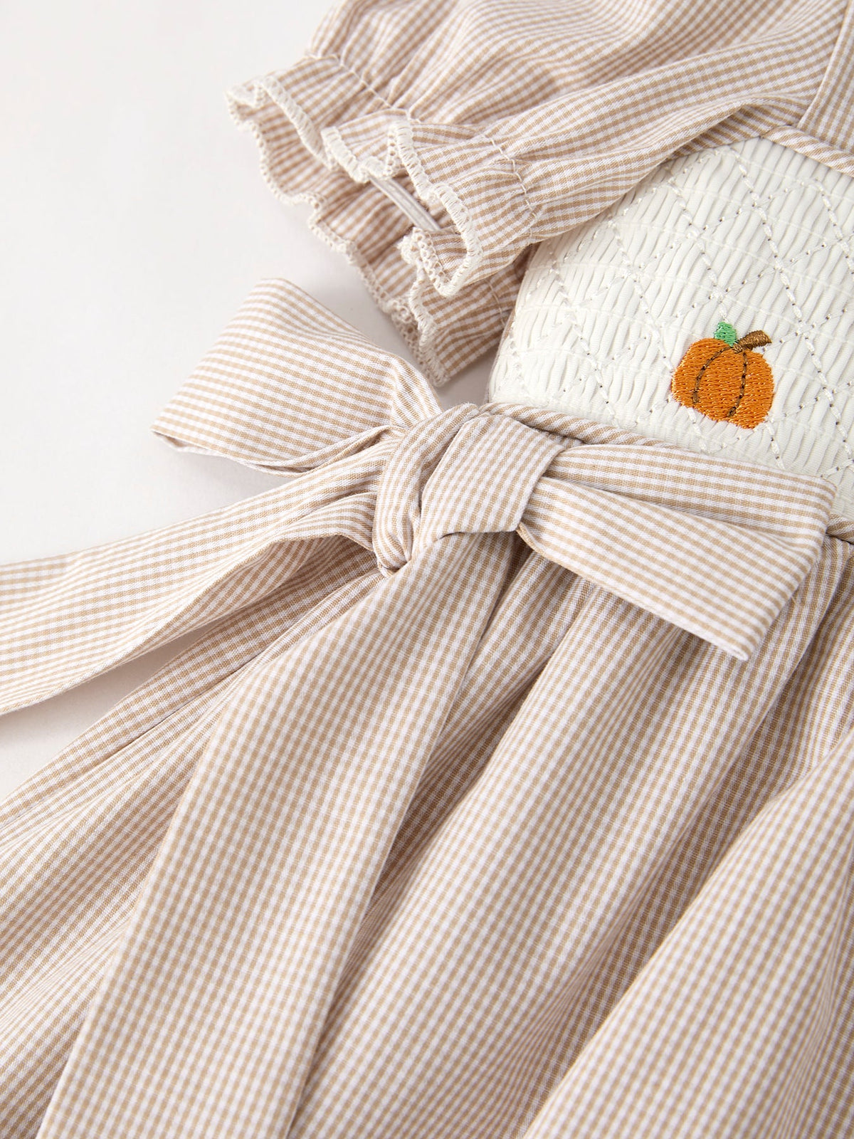 Rylee Faith Designs - Fall Thanksgiving Pumpkin Embroidery Smock Plaid Girls Dress - alternate view 14