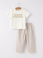Rylee Faith Designs - Halloween & Thanksgiving Pumpkin Smock Embroidered Plaid Boys 'Set