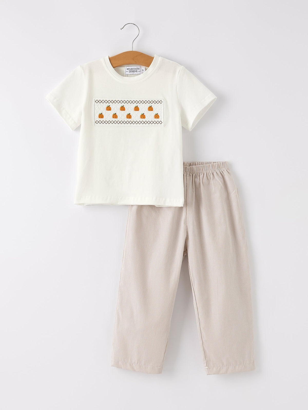 Rylee Faith Designs - Halloween & Thanksgiving Pumpkin Smock Embroidered Plaid Boys 'Set