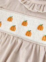 Rylee Faith Designs - Fall Halloween & Thanksgiving Pumpkin Embroidery Smock Plaid Baby Girl Romper - alternate view 9