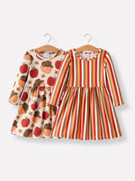 Rylee Faith Designs - 2 Piece Thanksgiving Pumpkin Stripe Print Girls Dress Set
