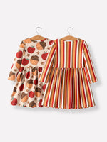 Rylee Faith Designs - 2 Piece Thanksgiving Pumpkin Stripe Print Girls Dress Set - alternate view 2