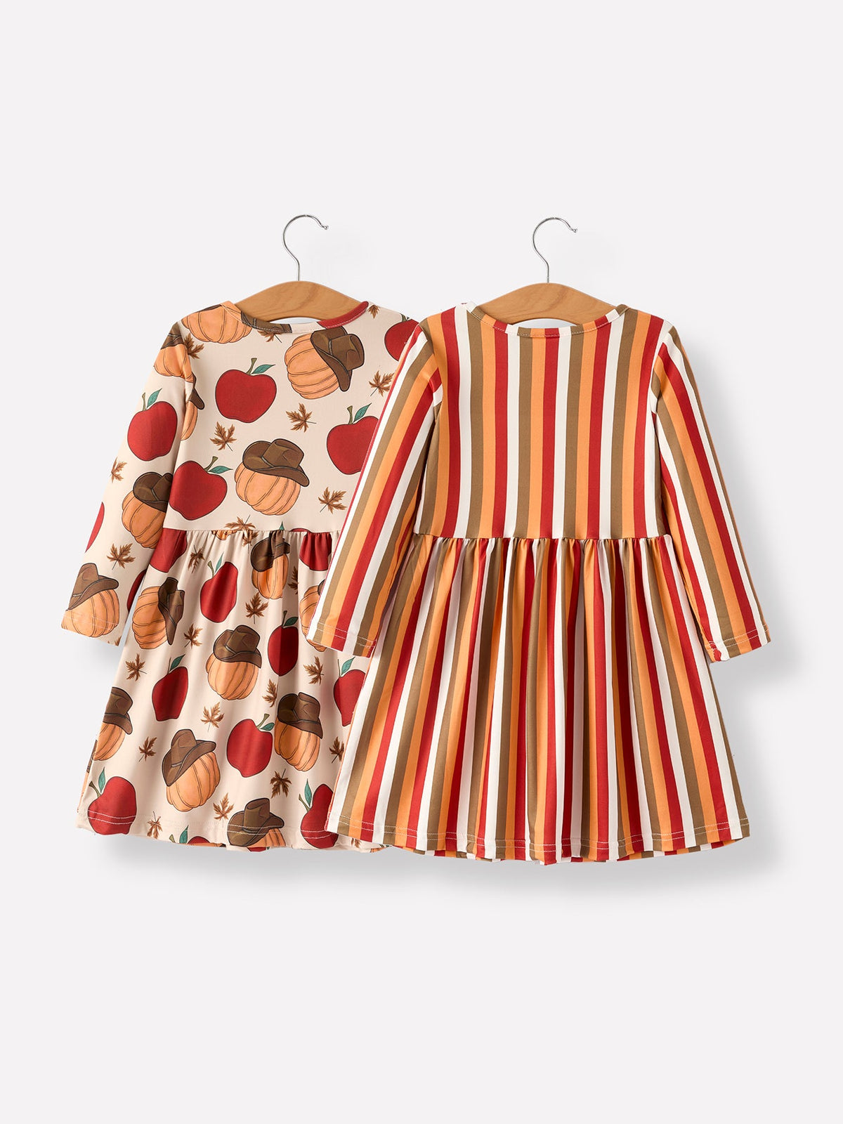 Rylee Faith Designs - 2 Piece Thanksgiving Pumpkin Stripe Print Girls Dress Set - alternate view 2