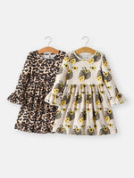 Rylee Faith Designs - Fall Pumpkin Leopard Print Autumn Girls Ruffle Two-Piece Dress