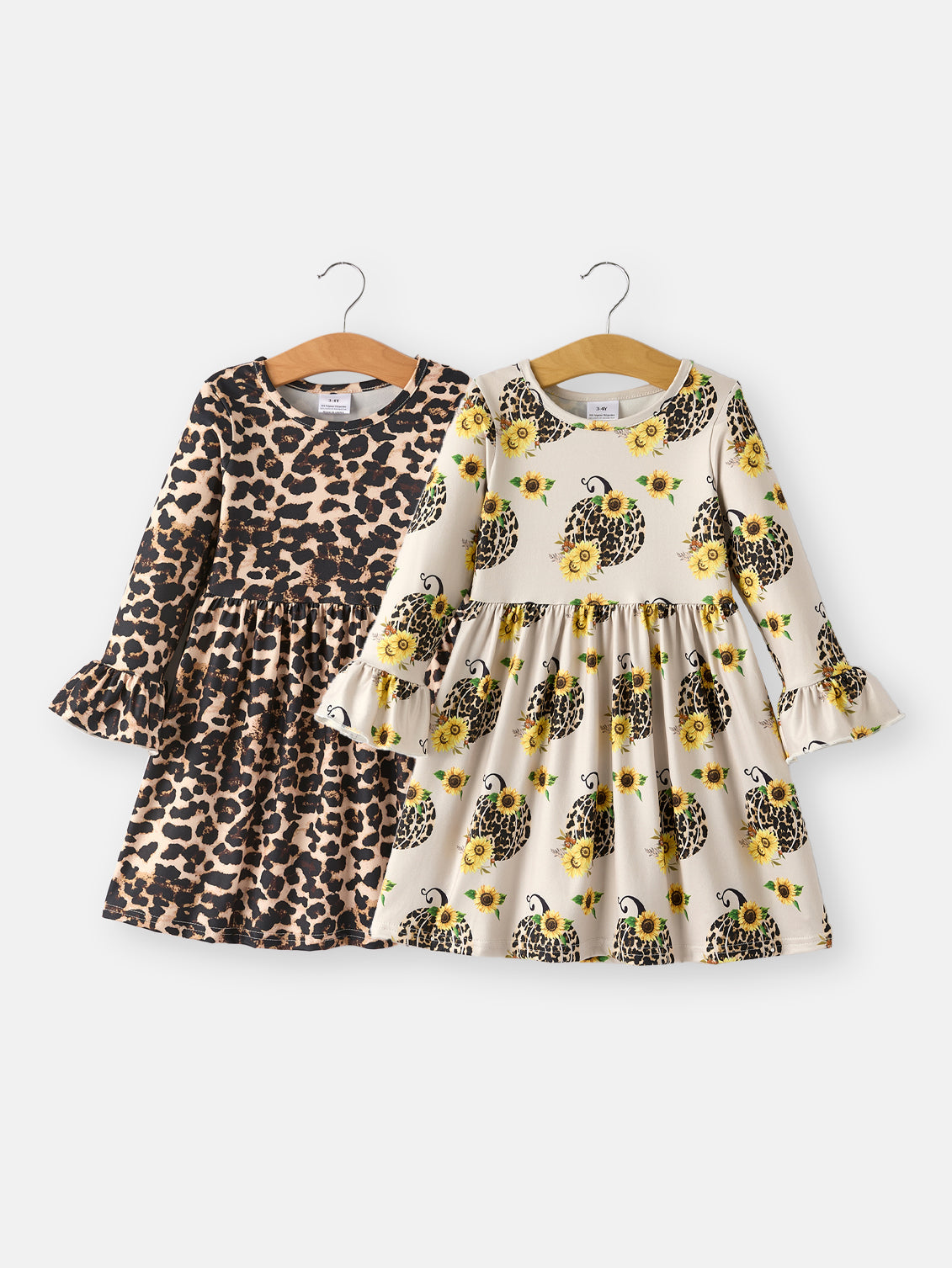Rylee Faith Designs - Fall Pumpkin Leopard Print Autumn Girls Ruffle Two-Piece Dress