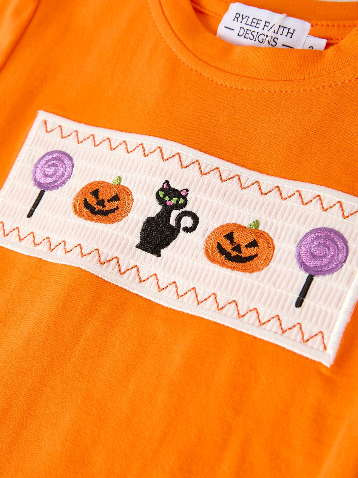 Rylee Faith Designs - Fall Halloween Purple Balloon Pumpkin Cat Smock Embroidery Boy Set - alternate view 4