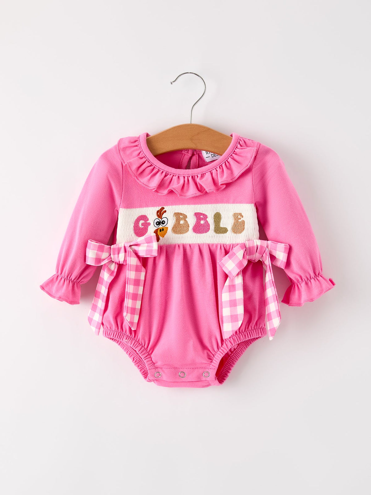Rylee Faith Designs - Fall Thanksgiving& Halloween "GOBBLE" Smock Embroidery Baby Girl Romper - alternate view 6